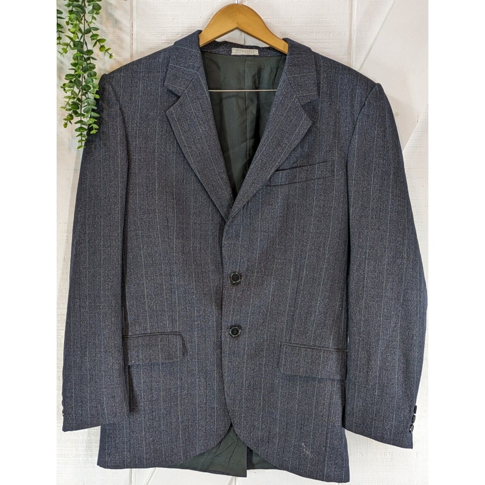 100% WOOL👌🏽Leishman Blazer Men 308 Blazer Sports Coat Jacket Blue Gray 2Button